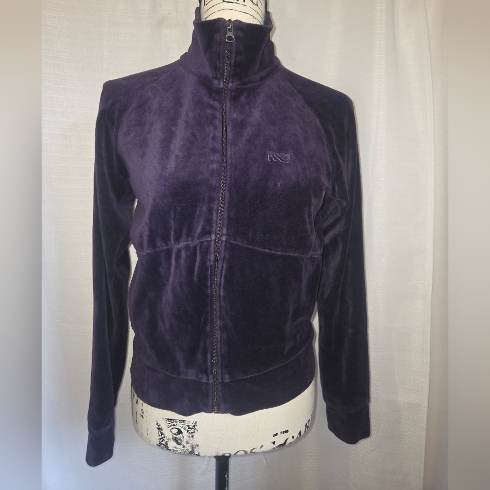 Marika Plum Velour Zip-Up Track Jacket, Women's Size Small